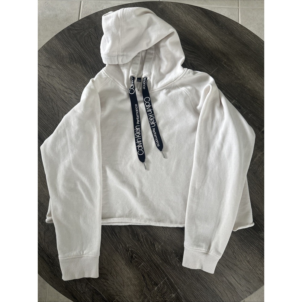 Calvin Klein Performance Kids Girls L Beige Cropped Hoodie Sweatshirt